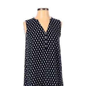 IVANKA TRUMP Navy Patterned High/Low Sleeveless Tunic Blouse